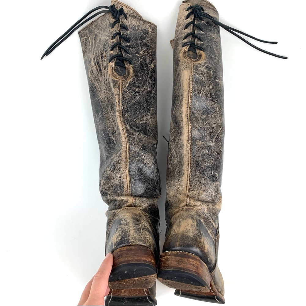 Bedstu Tall Leather Boots Manchester Distressed Brown Lace Back Low Heel Size 9 - Picture 6 of 12
